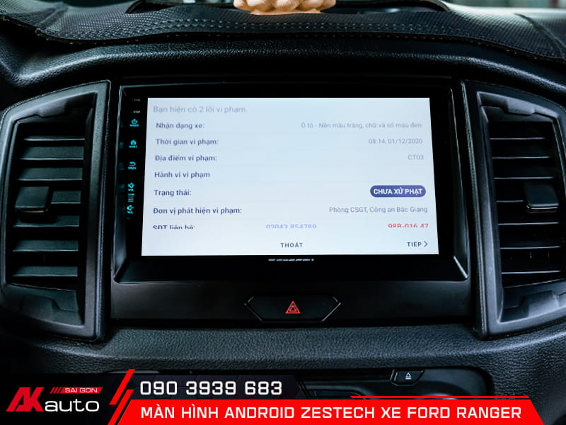 Check phạt nguội trên màn hình Zestech cho xe Ford Ranger