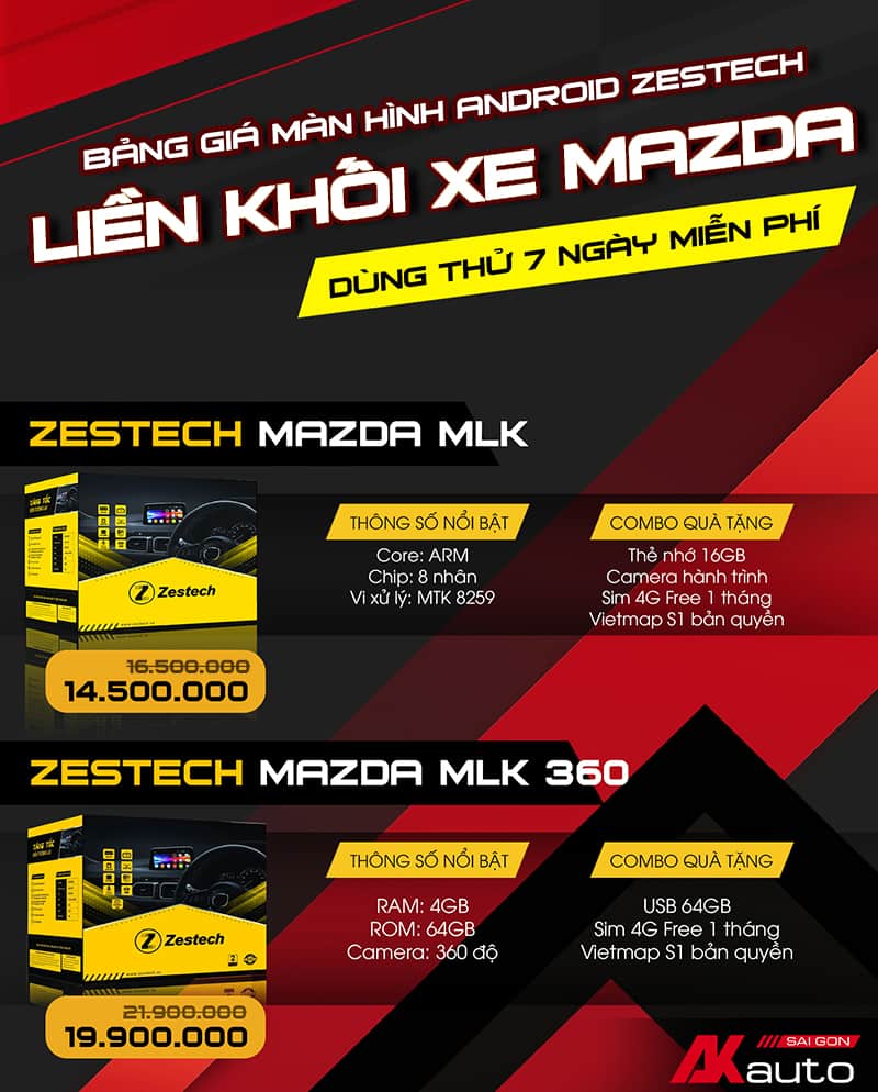 So sánh các dòng màn hình Zestech theo xe Mazda