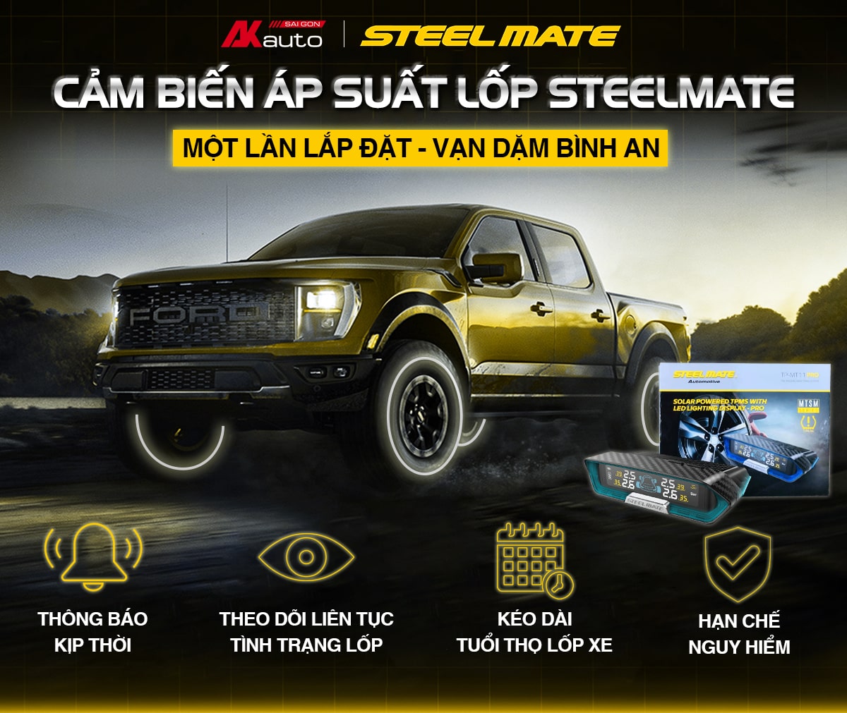 Chuyên Cảm biến áp suất lốp Steelmate-AKauto