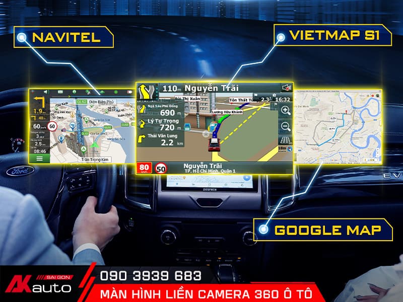 Dẫn đường chính xác với màn hình 360 độ ô tô