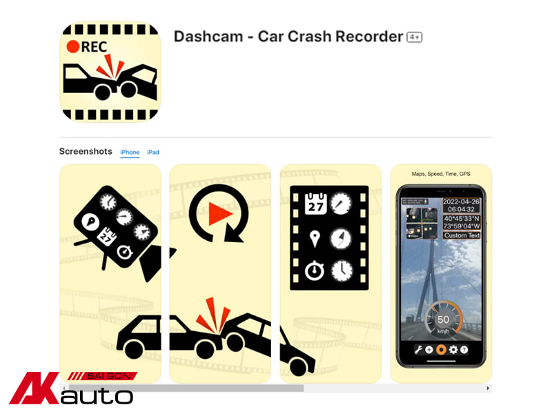 Phần mềm camera hành trình cho Iphone Dash Camera Car Crash Recorder