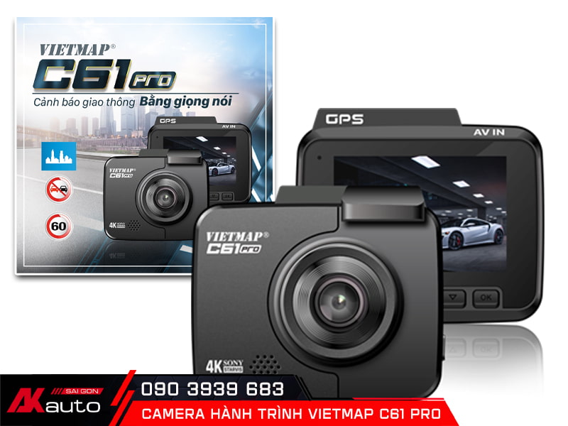 Camera hành trình Vietmap C61 Pro đầy đủ phụ kiện lắp đặt trong hộp sản phẩm