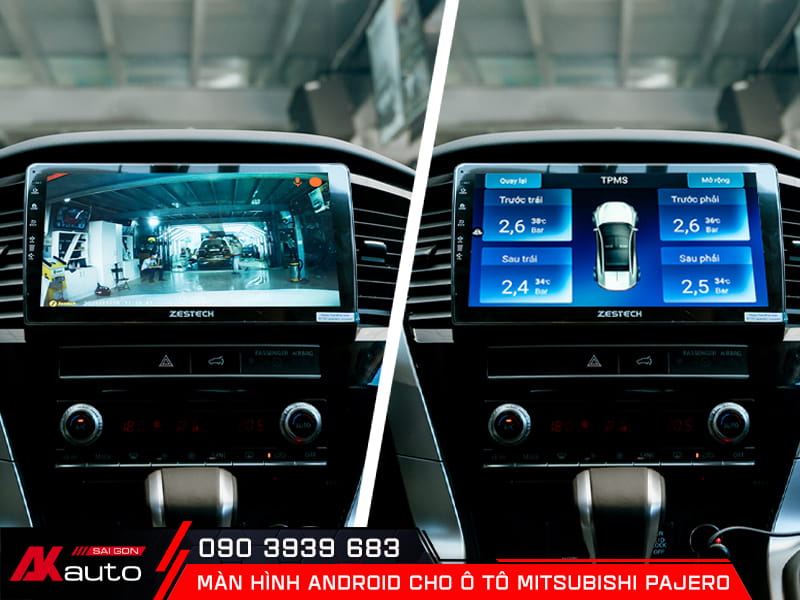 Cảm biến áp suất lốp, camera hành trình hiển thị trên màn hình i6 tô Mitsubishi Pajero