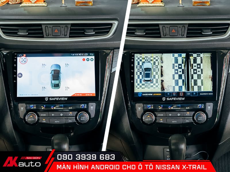 Quan sát toàn cảnh qua camera trên màn hình android Nissan X-Trail