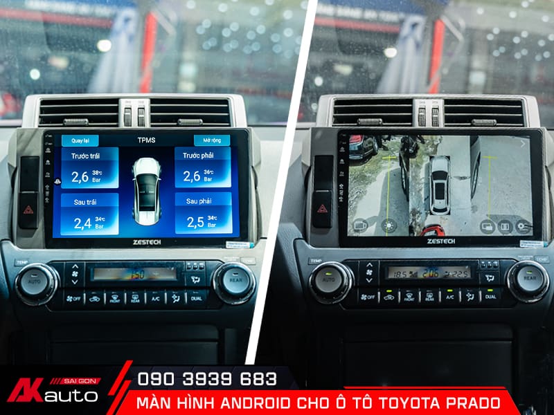 Hiển thị camera và cảm biến áp suất lốp lên màn hình ô tô Toyota Prado