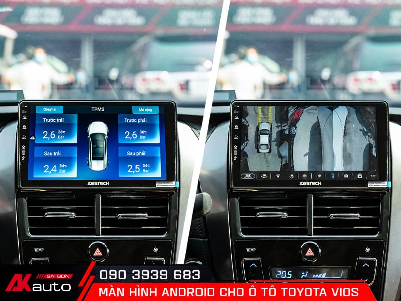 Màn hình android ô tô Toyota Vios tích hợp hiển thị hình ảnh camera ô tô