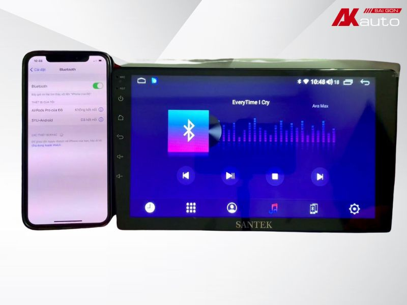 Kết nối điện thoại với Bluetooth trên màn hình android Santek