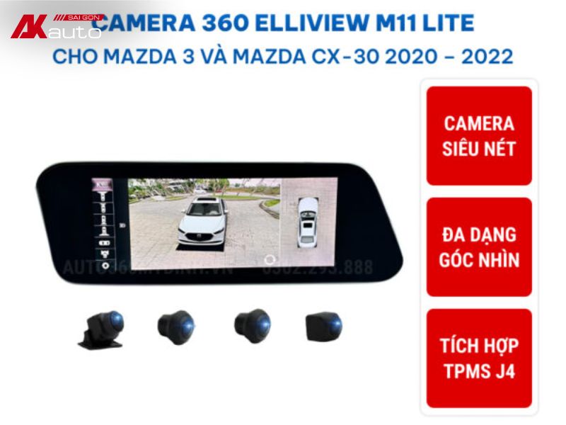 Camera 360 ICAR Elliview M11 tích hợp TPMS cho Mazda 3 đời 2020 đến 2022