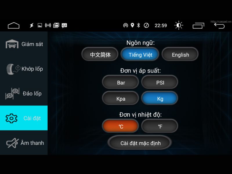 Hỗ trợ ngôn ngữ tiếng Việt với cảm biến áp suất lốp kết nối USB ICAR TN602